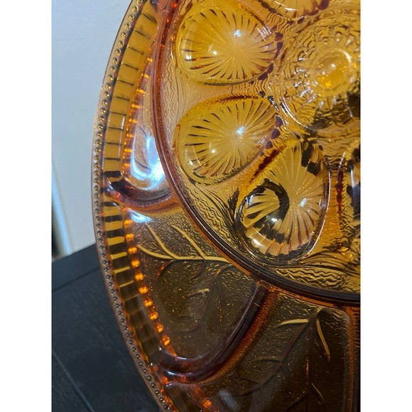 Vintage Amber Glass Deviled Egg & Relish Dish - Picture 6 of 7
